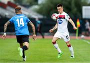 17 September 2020; Darragh Leahy of Dundalk in action against Jordi Rubio of Inter Escaldes during the UEFA Europa League Second Qualifying Round match between Inter Escaldes and Dundalk at Estadi Comunal d'Andorra la Vella in Andorra. Photo by Manuel Blondeau/Sportsfile