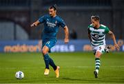 17 September 2020; Zlatan Ibrahimovic of AC Milan in action against Lee Grace of Shamrock Rovers during the UEFA Europa League Second Qualifying Round match between Shamrock Rovers and AC Milan at Tallaght Stadium in Dublin. Photo by Seb Daly/Sportsfile