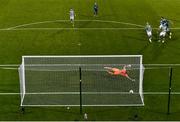 17 September 2020; Zlatan Ibrahimovic of AC Milan shoots to score his side's first goal past Alan Mannus of Shamrock Rovers during the UEFA Europa League Second Qualifying Round match between Shamrock Rovers and AC Milan at Tallaght Stadium in Dublin. Photo by Seb Daly/Sportsfile