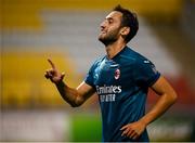 17 September 2020; Hakan Çalhanoglu of AC Milan celebrates after scoring his side's second goal during the UEFA Europa League Second Qualifying Round match between Shamrock Rovers and AC Milan at Tallaght Stadium in Dublin. Photo by Stephen McCarthy/Sportsfile
