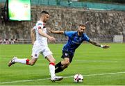 17 September 2020; Michael Duffy of Dundalk in action against Jordi Rubio of Inter Escaldes during the UEFA Europa League Second Qualifying Round match between Inter Escaldes and Dundalk at Estadi Comunal d'Andorra la Vella in Andorra. Photo by Manuel Blondeau/Sportsfile