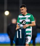 17 September 2020; Aaron Greene of Shamrock Rovers with the jersey of AC Milan's Zlatan Ibrahimovic following the UEFA Europa League Second Qualifying Round match between Shamrock Rovers and AC Milan at Tallaght Stadium in Dublin. Photo by Seb Daly/Sportsfile