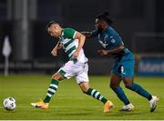 17 September 2020; Aaron Greene of Shamrock Rovers in action against Franck Kessie of AC Milan during the UEFA Europa League Second Qualifying Round match between Shamrock Rovers and AC Milan at Tallaght Stadium in Dublin. Photo by Seb Daly/Sportsfile