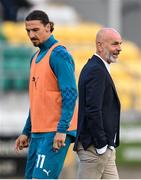 17 September 2020; AC Milan manager Stefano Pioli and Zlatan Ibrahimovic prior to the UEFA Europa League Second Qualifying Round match between Shamrock Rovers and AC Milan at Tallaght Stadium in Dublin. Photo by Stephen McCarthy/Sportsfile