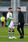 17 September 2020; Jack Byrne of Shamrock Rovers and manager Stephen Bradley prior to the UEFA Europa League Second Qualifying Round match between Shamrock Rovers and AC Milan at Tallaght Stadium in Dublin. Photo by Seb Daly/Sportsfile