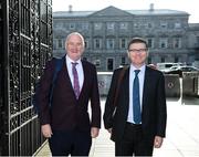 18 September 2020; Uachtarán Chumann Lúthchleas Gael John Horan, left, and Ard Stiúrthóir of the GAA Tom Ryan on arrival at Dáil Éireann in Dublin where representatives from the FAI, GAA & IRFU sporting bodies are to make a collaborative proposal to Government on a roadmap for the safe return of supporters to stadia in Ireland. Photo by Stephen McCarthy/Sportsfile