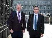 18 September 2020; Uachtarán Chumann Lúthchleas Gael John Horan, left, and Ard Stiúrthóir of the GAA Tom Ryan on arrival at Dáil Éireann in Dublin where representatives from the FAI, GAA & IRFU sporting bodies are to make a collaborative proposal to Government on a roadmap for the safe return of supporters to stadia in Ireland. Photo by Stephen McCarthy/Sportsfile