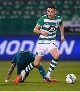 17 September 2020; Gary O'Neill of Shamrock Rovers in action against Samuel Castillejo of AC Milan during the UEFA Europa League Second Qualifying Round match between Shamrock Rovers and AC Milan at Tallaght Stadium in Dublin. Photo by Stephen McCarthy/Sportsfile