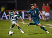 17 September 2020; Jack Byrne of Shamrock Rovers in action against Matteo Gabbia of AC Milan during the UEFA Europa League Second Qualifying Round match between Shamrock Rovers and AC Milan at Tallaght Stadium in Dublin. Photo by Stephen McCarthy/Sportsfile