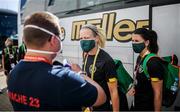 18 September 2020; Diane Caldwell, left, and Niamh Fahey have their temperature taken ahead of a Republic of Ireland women's training session at Stadion Essen in Essen, Germany. Photo by Lukas Schulze/Sportsfile