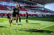 18 September 2020; Leanne Kiernan and Rianna Jarrett, right, during a Republic of Ireland women's training session at Stadion Essen in Essen, Germany. Photo by Lukas Schulze/Sportsfile