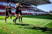 18 September 2020; Megan Connolly and Aine O'Gorman during a Republic of Ireland women's training session at Stadion Essen in Essen, Germany. Photo by Lukas Schulze/Sportsfile