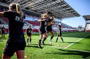 18 September 2020; Kyra Carusa and Niamh Farrelly, right, during a Republic of Ireland women's training session at Stadion Essen in Essen, Germany. Photo by Lukas Schulze/Sportsfile