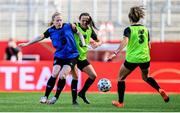18 September 2020; Amber Barrett, left, is tackled by Aine O'Gorman during a Republic of Ireland women's training session at Stadion Essen in Essen, Germany. Photo by Lukas Schulze/Sportsfile