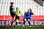 18 September 2020; Amber Barrett challenges for the ball with goalkeeper Marie Hourihan, left, during a Republic of Ireland women's training session at Stadion Essen in Essen, Germany. Photo by Lukas Schulze/Sportsfile