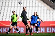 18 September 2020; Amber Barrett, right, challenges for the ball with goalkeeper Marie Hourihan during a Republic of Ireland women's training session at Stadion Essen in Essen, Germany. Photo by Lukas Schulze/Sportsfile