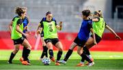 18 September 2020; Katie McCabe, centre, in action against Leanne Kiernan, left, Heather Payne, and Ruesha Littlejohn, right, during a Republic of Ireland women's training session at Stadion Essen in Essen, Germany. Photo by Lukas Schulze/Sportsfile