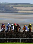 17 September 2020; Runners and riders approach the third fence during the Kilmeaden Handicap Steeplechase at Tramore Racecourse in Waterford. Photo by Harry Murphy/Sportsfile