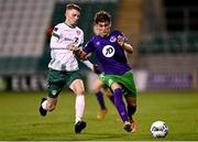18 September 2020; Kevin Zefi of Shamrock Rovers II in action against Eoin Massey of Cabinteely during the SSE Airtricity League First Division match between Shamrock Rovers II and Cabinteely at Tallaght Stadium in Dublin. Photo by Harry Murphy/Sportsfile