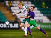 18 September 2020; Jonathan Carlin of Cabinteely in action against Brandon Kavanagh of Shamrock Rovers II during the SSE Airtricity League First Division match between Shamrock Rovers II and Cabinteely at Tallaght Stadium in Dublin. Photo by Harry Murphy/Sportsfile