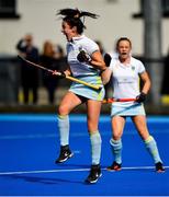 19 September 2020; Hannah McLoughlin of UCD celebrates after scoring her side's first goal during the Women's Hockey Irish Senior Cup Final match between Pegasus and UCD at Lisnagarvey Hockey Club in Lisburn, Down. Photo by Seb Daly/Sportsfile