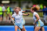 19 September 2020; Charlotte Cope of UCD, left, celebrates her side's second goal, scored by Michelle Carey, right, during the Women's Hockey Irish Senior Cup Final match between Pegasus and UCD at Lisnagarvey Hockey Club in Lisburn, Down. Photo by Seb Daly/Sportsfile