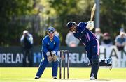 19 September 2020; Simi Singh of YMCA plays a shot watched by Billy Dougherty of Donemana during the All-Ireland T20 Cup Final match between YMCA and  Donemana at CIYMS Cricket Club in Belfast. Photo by Sam Barnes/Sportsfile