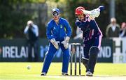 19 September 2020; Jack Tector of YMCA plays a shot watched by Billy Dougherty of Donemana during the All-Ireland T20 Cup Final match between YMCA and  Donemana at CIYMS Cricket Club in Belfast. Photo by Sam Barnes/Sportsfile