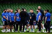 19 September 2020; Referee Pascal Gauzère speaks to the Leinster forwards ahead of the Heineken Champions Cup Quarter-Final match between Leinster and Saracens at the Aviva Stadium in Dublin. Photo by Ramsey Cardy/Sportsfile