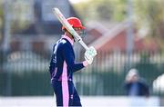 19 September 2020; Jack Tector of YMCA acknowledges the crowd after making hus half century during the All-Ireland T20 Cup Final match between YMCA and  Donemana at CIYMS Cricket Club in Belfast. Photo by Sam Barnes/Sportsfile