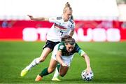 19 September 2020; Katie McCabe of Republic of Ireland is tackled by Leonie Maier of Germany during the UEFA Women's 2021 European Championships Qualifier Group I match between Germany and Republic of Ireland at Stadion Essen in Essen, Germany. Photo by Marcel Kusch/Sportsfile