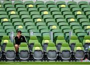 19 September 2020; Suspended Owen Farrell of Saracens looks on from the bench prior to the Heineken Champions Cup Quarter-Final match between Leinster and Saracens at the Aviva Stadium in Dublin. Photo by Brendan Moran/Sportsfile