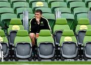 19 September 2020; Suspended Owen Farrell of Saracens looks on from the bench prior to the Heineken Champions Cup Quarter-Final match between Leinster and Saracens at the Aviva Stadium in Dublin. Photo by Brendan Moran/Sportsfile
