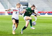 19 September 2020; Heather Payne of Republic of Ireland in action against Kathrin-Julia Hendrich of Germany during the UEFA Women's 2021 European Championships Qualifier Group I match between Germany and Republic of Ireland at Stadion Essen in Essen, Germany. Photo by Marcel Kusch/Sportsfile