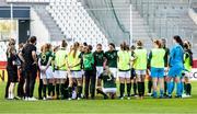 19 September 2020; Republic of Ireland players in the team talk following the UEFA Women's 2021 European Championships Qualifier Group I match between Germany and Republic of Ireland at Stadion Essen in Essen, Germany. Photo by Marcel Kusch/Sportsfile