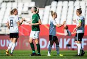 19 September 2020; Sydney Lohmann, 8, of Germany with Louise Quinn of Republic of Ireland following the UEFA Women's 2021 European Championships Qualifier Group I match between Germany and Republic of Ireland at Stadion Essen in Essen, Germany. Photo by Marcel Kusch/Sportsfile