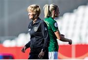 19 September 2020; Republic of Ireland head coach Vera Pauw and Diane Caldwell of Republic of Ireland following their side's defeat in the UEFA Women's 2021 European Championships Qualifier Group I match between Germany and Republic of Ireland at Stadion Essen in Essen, Germany. Photo by Marcel Kusch/Sportsfile