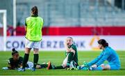 19 September 2020; Dejected Republic of Ireland players, from left, Rianna Jarrett, Louise Quinn and goalkeeper Marie Hourihan following their side's defeat in the UEFA Women's 2021 European Championships Qualifier Group I match between Germany and Republic of Ireland at Stadion Essen in Essen, Germany. Photo by Marcel Kusch/Sportsfile