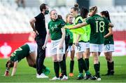 19 September 2020; Republic of Ireland players, from left, Amber Barrett, Claire O'Riordan and Kyra Carusa following their side's defeat in the UEFA Women's 2021 European Championships Qualifier Group I match between Germany and Republic of Ireland at Stadion Essen in Essen, Germany. Photo by Marcel Kusch/Sportsfile