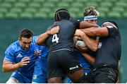 19 September 2020; Caelan Doris of Leinster is tackled by Maro Itoje, left, and Mako Vunipola of Saracens during the Heineken Champions Cup Quarter-Final match between Leinster and Saracens at the Aviva Stadium in Dublin. Photo by Ramsey Cardy/Sportsfile