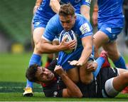 19 September 2020; Jordan Larmour of Leinster is tackled by Sean Maitland of Saracens during the Heineken Champions Cup Quarter-Final match between Leinster and Saracens at the Aviva Stadium in Dublin. Photo by Brendan Moran/Sportsfile