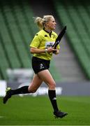 19 September 2020; Assistant referee Joy Neville during the Heineken Champions Cup Quarter-Final match between Leinster and Saracens at the Aviva Stadium in Dublin. Photo by Brendan Moran/Sportsfile