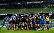 19 September 2020; Saracens players celebrate winning a scrum penalty during the Heineken Champions Cup Quarter-Final match between Leinster and Saracens at the Aviva Stadium in Dublin. Photo by Brendan Moran/Sportsfile