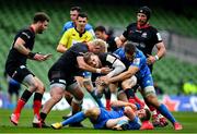 19 September 2020; Elliot Daly of Saracens is tackled by Garry Ringrose and Jack Conan of Leinster during the Heineken Champions Cup Quarter-Final match between Leinster and Saracens at the Aviva Stadium in Dublin. Photo by Brendan Moran/Sportsfile