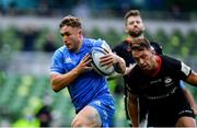19 September 2020; Jordan Larmour of Leinster on his way to scoring his side's second try during the Heineken Champions Cup Quarter-Final match between Leinster and Saracens at the Aviva Stadium in Dublin. Photo by Brendan Moran/Sportsfile