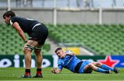 19 September 2020; Jonathan Sexton of Leinster recovers after a late tackle during the Heineken Champions Cup Quarter-Final match between Leinster and Saracens at the Aviva Stadium in Dublin. Photo by Ramsey Cardy/Sportsfile