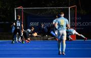 19 September 2020; Ben Nelson of Lisnagarvey shoots to score his side's first goal during the Men's Hockey Irish Senior Cup Final match between Lisnagarvey and UCD at Lisnagarvey Hockey Club in Lisburn, Down. Photo by Seb Daly/Sportsfile