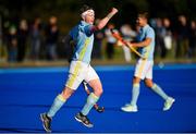 19 September 2020; Ewan Ramsey of UCD celebrates his side's second goal, scored by team-mate Samuel Byrne, during the Men's Hockey Irish Senior Cup Final match between Lisnagarvey and UCD at Lisnagarvey Hockey Club in Lisburn, Down. Photo by Seb Daly/Sportsfile