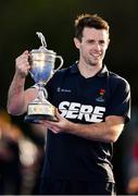 19 September 2020; Lisnagarvey captain James Corry with the trophy following his side's victory during the Men's Hockey Irish Senior Cup Final match between Lisnagarvey and UCD at Lisnagarvey Hockey Club in Lisburn, Down. Photo by Seb Daly/Sportsfile
