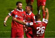 19 September 2020; Ciarán Kilduff of Shelbourne celebrates with team-mates Dayle Rooney and Georgie Poynton, 26, after scoring his side's first goal during the SSE Airtricity League Premier Division match between Shelbourne and Finn Harps at Tolka Park in Dublin. Photo by Eóin Noonan/Sportsfile